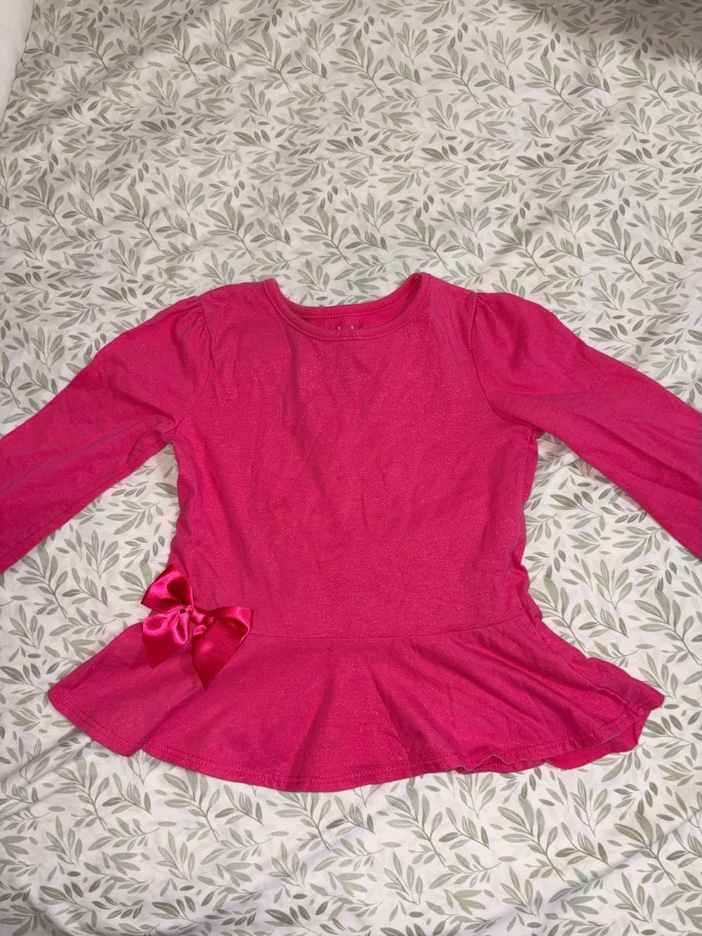 Girls' Pink Long-Sleeve Peplum Top with Bow